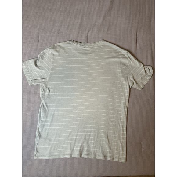 Theory Men’s Medium Short Sleeve Knit T-Shirt Green With White Stripe Crewneck - Picture 6 of 6